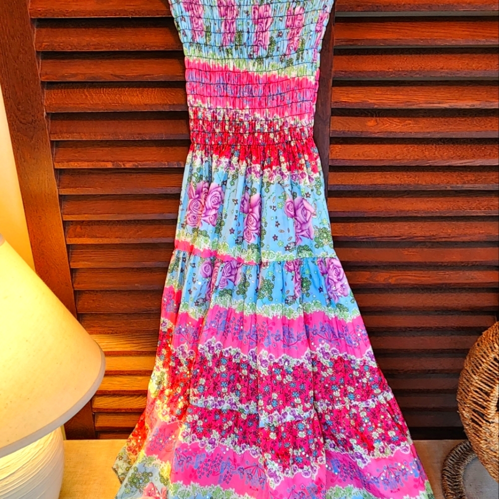 Fairycore Flowered Tube-top Dress, with sequins. Size Small/Medium